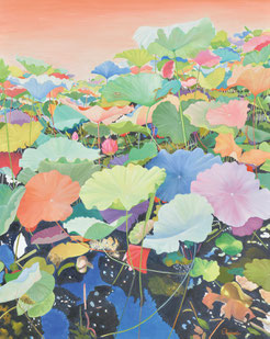 花咲く蓮池  藤本 えつ子