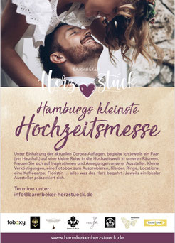 Brautpaar küsst sich auf dem Plakat für Hamburgs kleinste Hochzeitsmesse mit Hochzeitssängerin