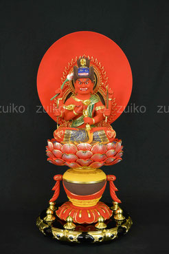 仏教美術 木彫 愛染明王坐像 極彩色仕上げ 仏像 総高12cm ☆愛染明王 極彩色仕様 坐像＊木像 木製仏像 愛染明王 - Web Shop