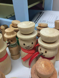 wooden snowmen made at the Broadstairs Town Shed