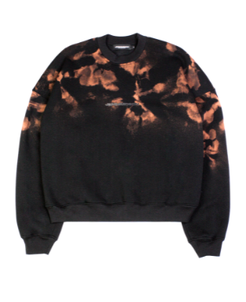 acid washed black and orange sweater with front black htv print