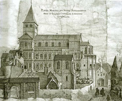 Porta Nigra als Simeonskirche, Stich aus dem Jahr 1670 von Caspar Merian