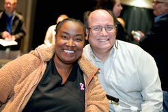 Diamond Johnson (left) and Philip Moore (right) were featured in a touching video that debuted on April 4, at Jewish Family Service’s 81st Annual Meeting. Moore, who’s had cerebral palsy since birth, is a client of StarPoint Home Care, a division of JFS.
