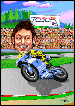 Karikatur zeichnen lassen, Valentino Rossi auf seiner Yamaha.