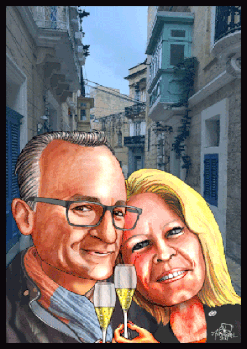 Ein Paar auf Malta hat sich als Karikatur zeichnen lassen.