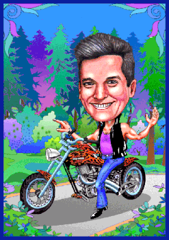 Karikatur gezeichnet von einem Harley-Davidson-Chopper-Fahrer.