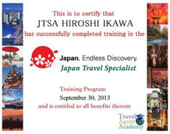 Certification for Japan Travel Specialist