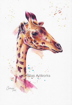 buntes Tierportrait - Giraffe - Aquarell Original