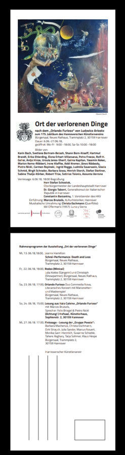 Finissage der Gruppe Poesie mit Texten zum "Orlando Furioso" und den Exponaten der Ausstellung "Ort der verlorenen Dinge" am 27.06.2018 im Bürgersaal, Rathaus Hannover