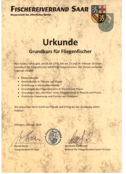 Urkunde für Fliegenfischer  -  Свидетельство рыбака для рыбалки нахлыстом