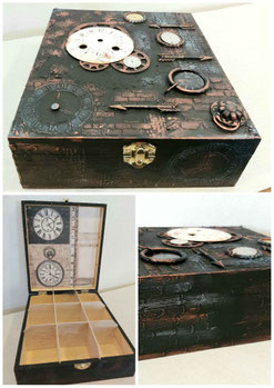 boite à thé de style steampunk avec une horloge dessus
