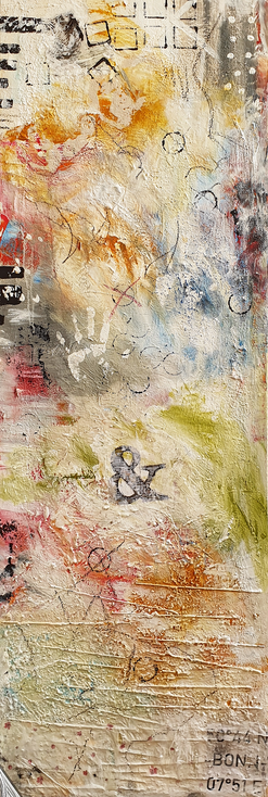 Artigkeit, Claudia Karrasch, Studio, Bonn, Malen, Kunst, Abstrakte Malerei, o.T. Acryl, Spachtelpaste, Spaghetti, Sand, Ölkreide, auf Leinwand, ca. 200 X 60 cm