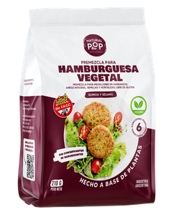 HAMBURGUESA VEGETAL. Premezcla para medallones de garbanzos, arroz integral, semillas y hortalizas.. Presentación: 210Grs. Apto celíaco, vegano y Kosher Parve: Bobek. Origen Argentina.