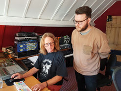 Alan Snelling mixes the music under the watchful eye of Benjamin Symons