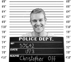 Mugshot-style photo of character Chris Off