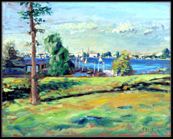 Frühwerk: Blick auf die Hamburger Alster, Öl (1965)