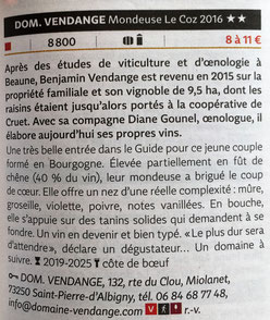 Guide Hachette des Vins 2018 Domaine Vendange Vins de Savoie