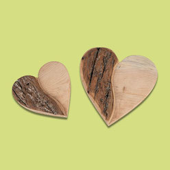 Deko-Herz liegend 15cm und 20cm aus Holz mit Rinde