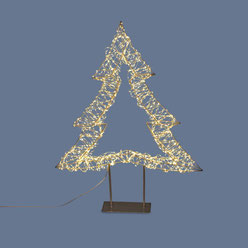 Baum auf Fuß aus silbernem Metall 60x80cm mit 1400 Micro-LED-Lichtern warm-weiss leuchtend, mit Adapter + Timer