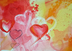 Herzbild-Aquarell: Herzliche Grüße, Poster mit Herzen, Leinwandbild mit Herz