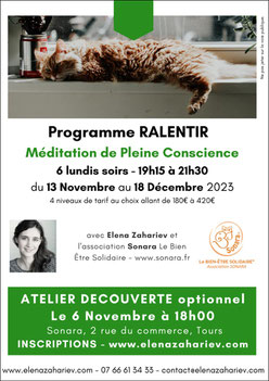 Stage « Ralentir » Introduction à la Pleine Conscience Intervenante : Elena Zahariev, annuaire via energetica - bien-etre en touraine