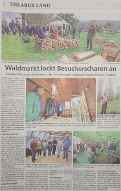 Zeitungsartikel der HNA vom 14.04.26 über den Waldmarkt und Tag der offenen Tür im Baumhaushotel Solling.