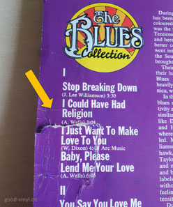 Einriss an der Cover-Rückseite an dem Album "V.A. - SOUTHSIDE BLUES JAM" (RE, GER 1971, fontana special)