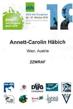DVG Kongress 2018 (ZZWRAF) - Teilnahme Häbich, vogelkundiger Tierarzt - Vogelmedizin, Reptilienmedizin