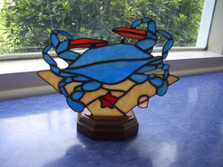 Blue Crab on the Beach Stained Art Glass Accent Lamp