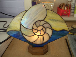 Nautilus shell stained glass accent fan lamp