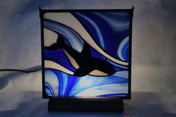 Orca Stained Art Glass Accent Panel Lamp