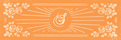 Cette image représente un visuel vintage, en orange et blanc, qui illustre le logo, la lettre S des Sabots d'Isa qui irradie