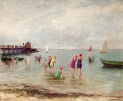 Hermann Delpech "Scène de bain", la jetée à Arcachon