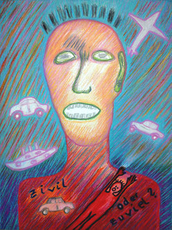 zivil oder zuviel? 1: 40 x 30 cm, Ölpastell auf Papier, auf MDF, 2020
