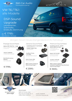 Preisliste B&S Soundpakete Volkswagen T6 T6.1 Bulli Soundsysteme Plug & Play 