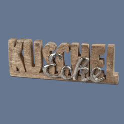 Schriftzug Kuschel-Ecke 25x8cm eine Kombination aus silbernem Aluminium und massivem Mangoholz