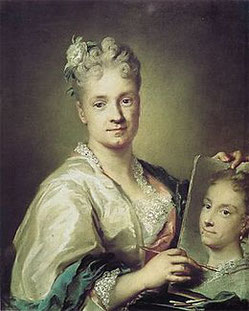 Autoportrait : Rosalba Carriera tenant un portrait de sa sœur (1715).