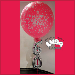 Happy Birthday fliegend in pink und Folienballon 60 