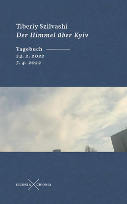 Das Cover von "Der Himmel über Kyiv" zeigt Ecken eines Gebäudes und einen bewölkten Himmel.