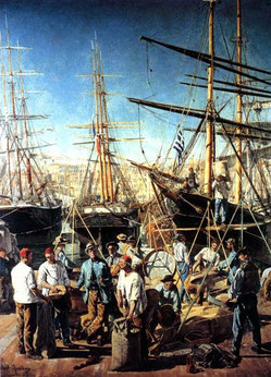 Débarquement de denrées sur le port de Marseille, Alphonse Moutte - 1876