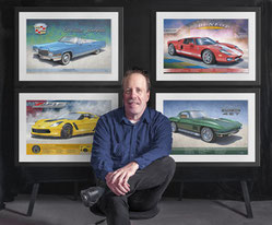 Alain Lemire, portraitiste automobile et 4 de ses réalisations encadrées professionnellement