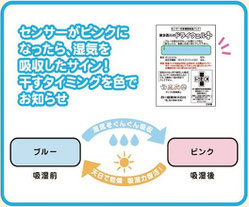 センサーがピンクになったら湿気を吸収したサイン!干すタイミングを色でお知らせ