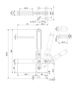 Drawing with vertical Clamp with horizontal mounting base CH-12265 CH-12270