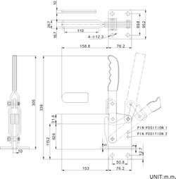 Drawing Vertical clamp with horizontal mounting base CH-101-J 101-JSB