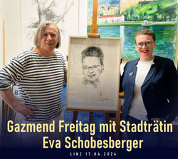 Gazmend Freitag mit Stadträtin Eva Schobesberger, 11.04.2024 © Eva Schobesberger