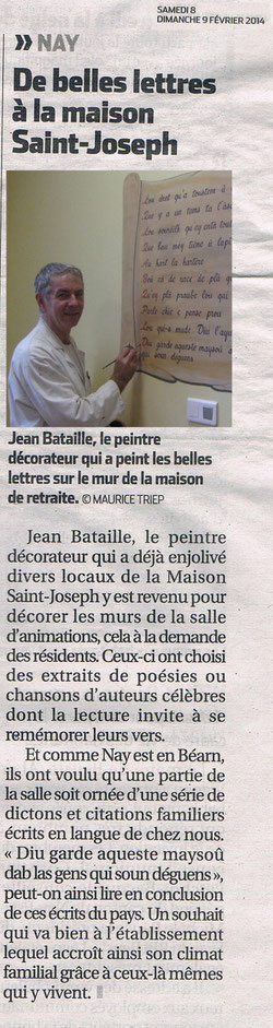 La République des pyrénées et l'Eclair 8 février 2014 "De belles lettres à la maison St Joseph"