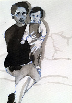 Renata und Fausta, A5, Tusche und Tinte auf Aquarellpapier, Preis gerahmt Sfr. 200.- 