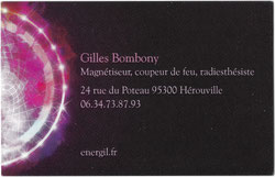 Carte de visite Bombony Gilles soins énergétiques, médecine alternative, au 24 rue du poteau 95300 Hérouville en vexin