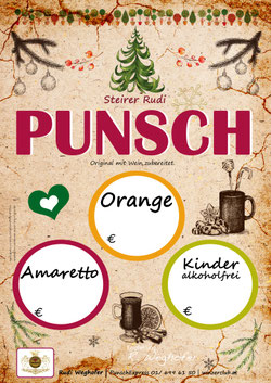 Punsch Plakat- Rudi Weghofer - winzerclub.at - Punschzeit , Orangen Punsch, Amaretto Punsch, Kinder Punsch