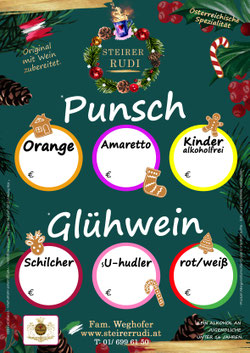 Punsch Plakat- Rudi Weghofer - winzerclub.at - Punschzeit , Orangen Punsch, Amaretto Punsch, Kinder Punsch